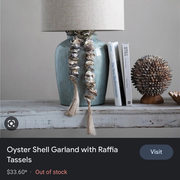 Creative Co-op oyster shell garland w/ raffia tassel Coastal decor NEW SOLD OUT - Picture 2 of 5